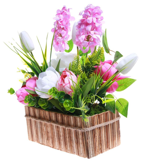 Flower box- kompozycja kwiaty w beżowej skrzynce /KOMP103  M50/