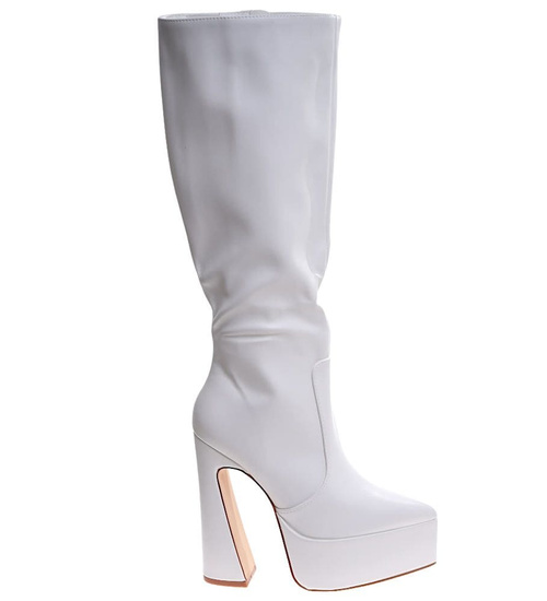 Białe kozaki damskie na platformie /A7-1 16914 G282/