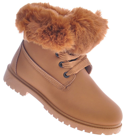 Kamelowe dziewczęce trapery z futerkiem /D6-2 12736 T492/