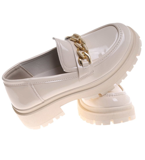 Jasno beżowe damskie półbuty na platformie /C7-318054 T234/