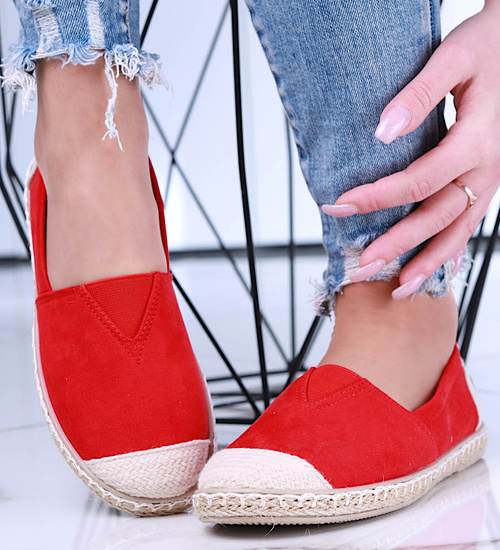 Czerwone materiałowe balerinki espadryle /A2-2 15659 T194/