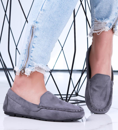 Szare zamszowe półbuty balerinki lordsy /F6-2 15629 T187/