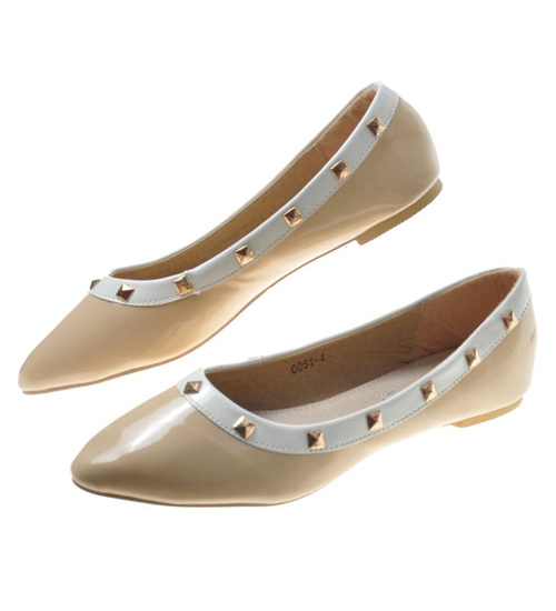 Beżowe wiosenne lakierowane balerinki /G6-2 7780 S191/