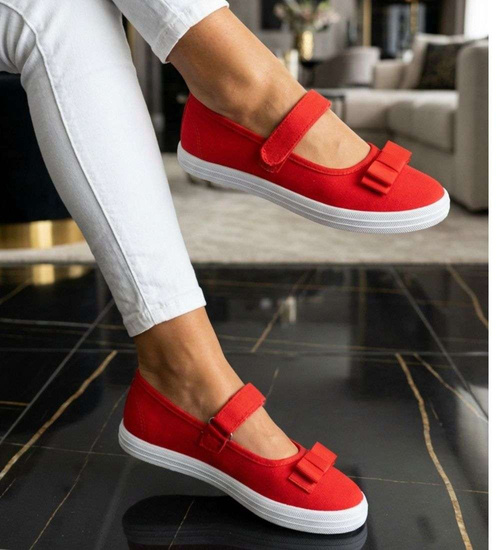 Czerwone materiałowe baleriny na rzep /E1-3 18681 T122/