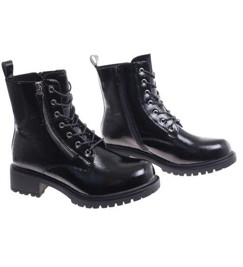 Czarne błyszczące botki trapery glany /D2-3 18380 W4/