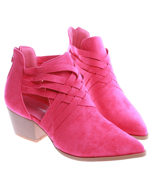 Fuksjowe wiosenne botki kowbojki na klocku ost437