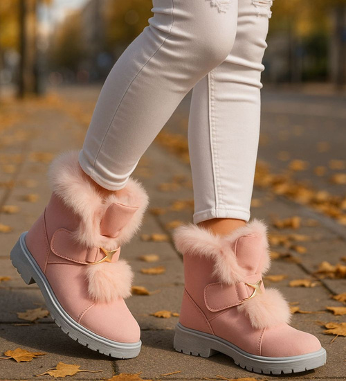 Zimowe różowe dziewczęce botki na rzepy /G6-2 18345 T295/