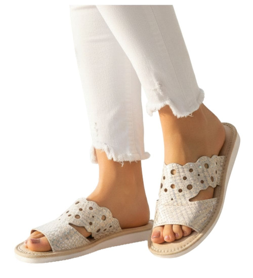 Złote ażurowe domowe klapki kapcie /G7-1 17645 S165/