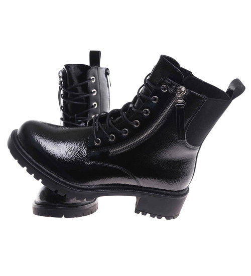 Czarne błyszczące botki trapery glany /D2-3 18380 W4/