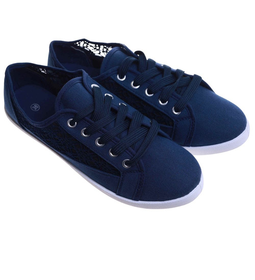 Granatowe ażurowe koronkowe tenisówki /G3-2 17611 T137/