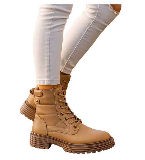 Sznurowane ocieplane botki trapery Khaki /F1-3 18255 W430/