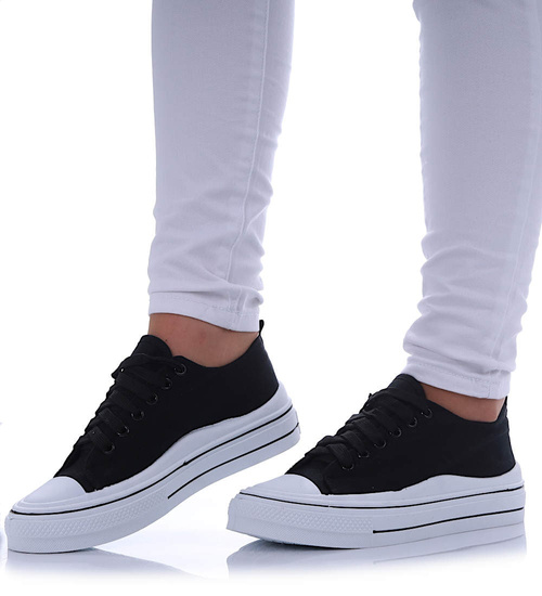 Czarne sznurowane trampki damskie na platformie /A10-2 17214 G185/