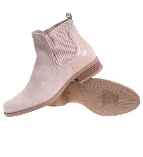 Beżowe botki damskie na płaskim obcasie wsuwane /L3-2 18507 W232/