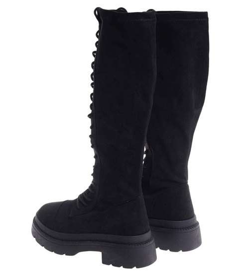 Zamszowe sznurowane botki glany Czarne /D9-3 18527 T499/