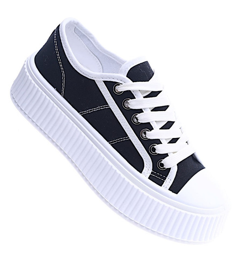 Czarne damskie trampki na platformie /E3-3 13793 S296/