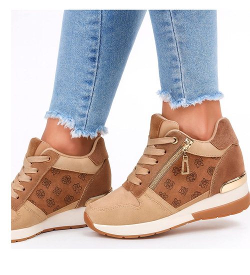 Damskie sneakersy na koturnie Khaki /G3-1 15913 D383/