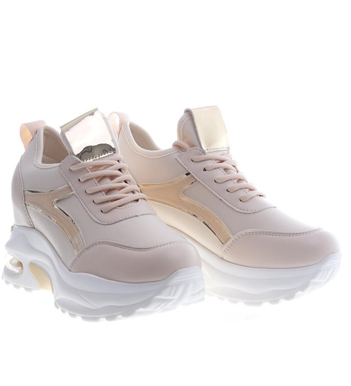 Beżowe trampki sneakersy na niskim koturnie /B3-3 13271 T804/