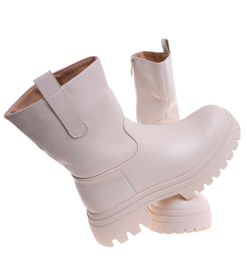 Beżowe botki workery na platformie /A2-2 18504 T288/