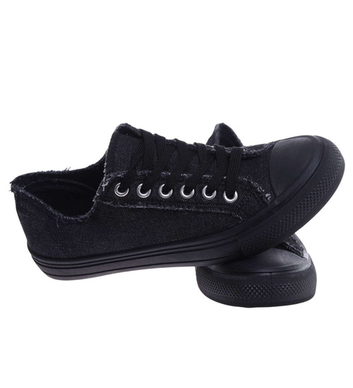 Wiązane czarne trampki damskie /F10-2 18121 T152/