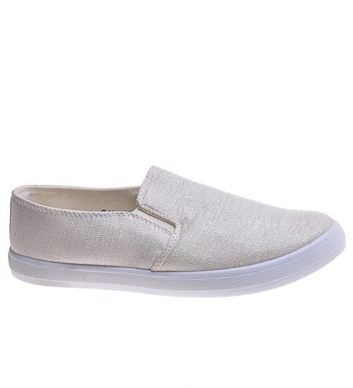 Materiałowe beżowe tenisówki slip on /E10-2 10753 T195/