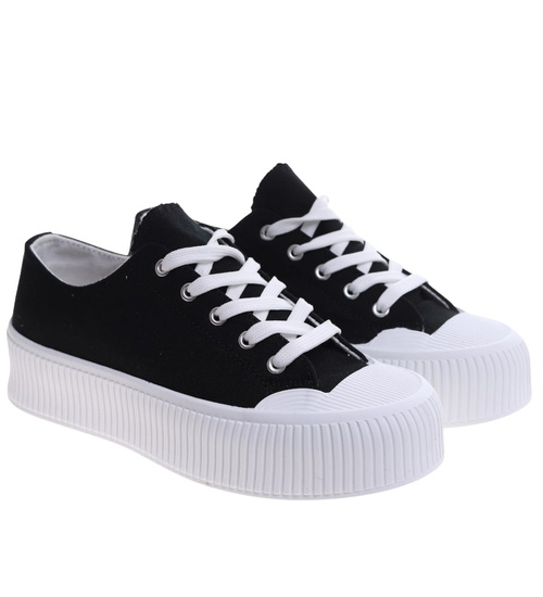 Czarne trampki damskie na platformie /C5-3 16696 T181/