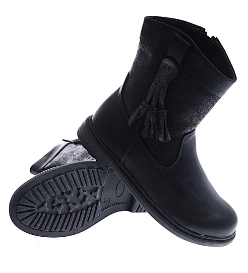 Czarne dziewczęce kozaki z frędzlami /G6-1 15036 T390/