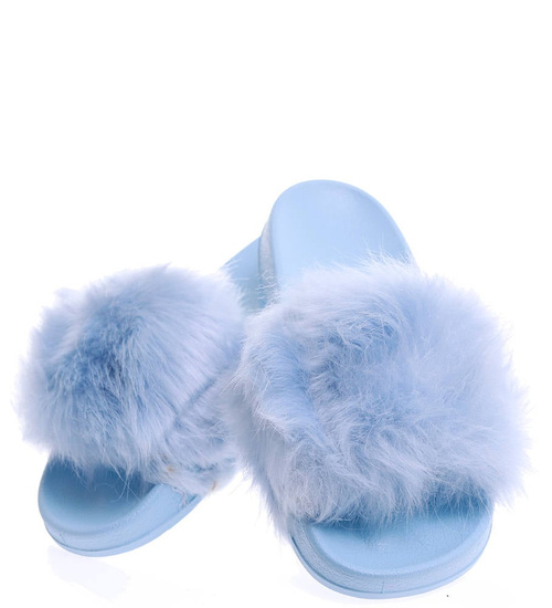 Niebieskie klapki damskie z futerkiem /A4-2 15192 T194/