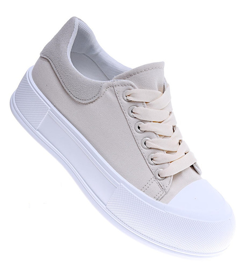 Beżowe damskie trampki sneakersy na platformie /D6-3 14725 T214/