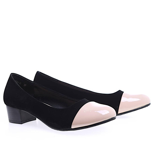 Czarne czółenka damskie na klocku /A8-3 8311 S198/