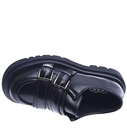 Czarne półbuty damskie na platformie /B3-1 13796 T331/