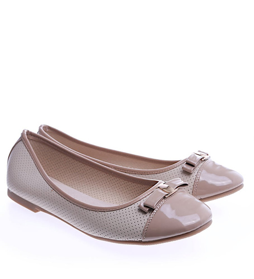 Ażurowe beżowe balerinki damskie /G8-2 14170 T198/