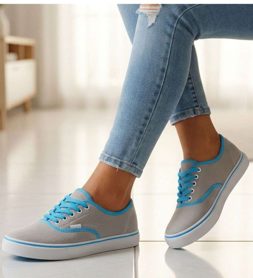 Sznurowane szare trampki damskie /F8-1 8249 T098/