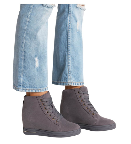 Szare sneakersy damskie na koturnie /D1-1 12768 T397/