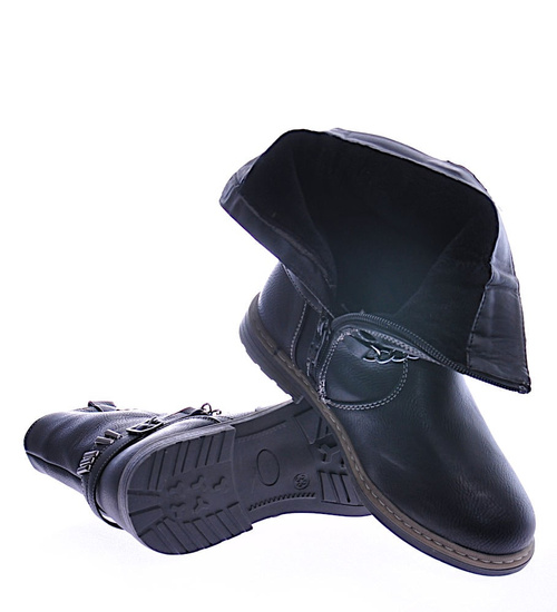 Czarne dziewczęce kozaki z frędzlami /E8-1 12725 T390/