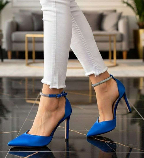 Niebieskie czółenka szpilki z paskiem /B3-3 16197 G155/