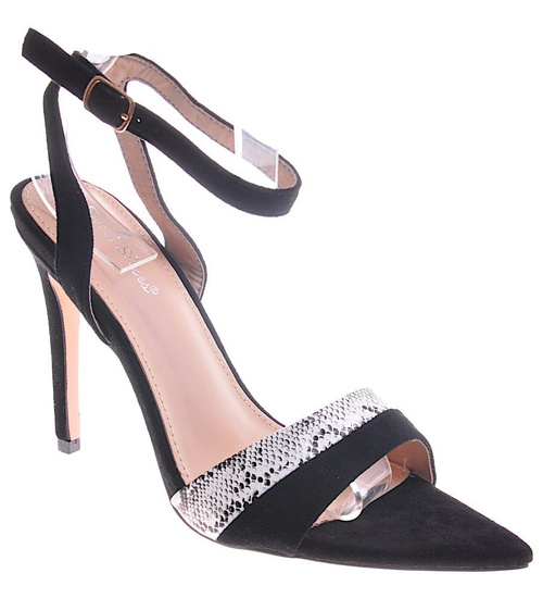 Czarne damskie sandały na szpilce /G8-2 12103 T131/