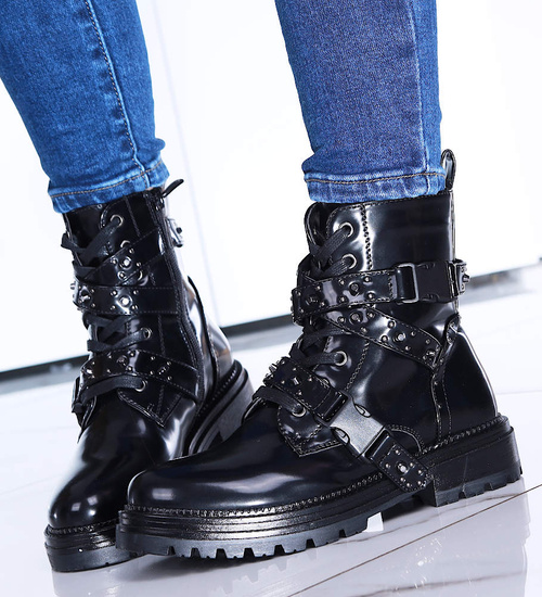 Ocieplane czarne trapery damskie z ćwiekami/A5-1 15442 S345/