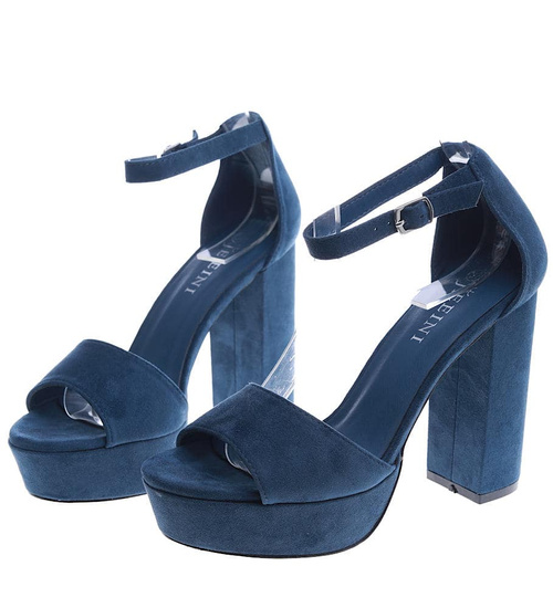 Granatowe sandały na wysokim obcasie /C3-3 14055 S243/