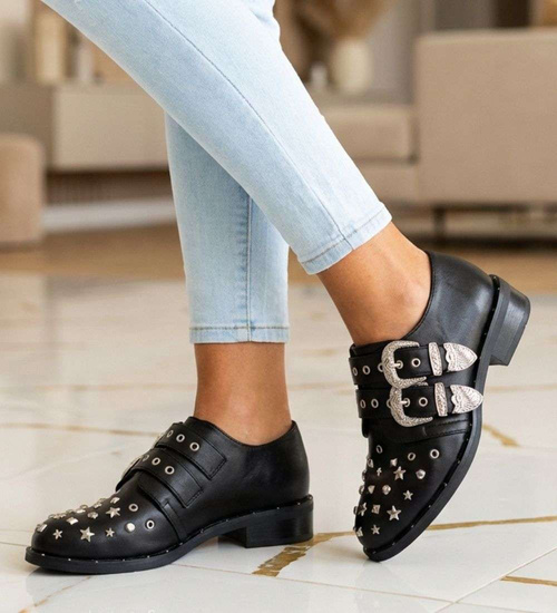 Czarne damskie półbuty z ćwiekami /D9-3 13717A  T185/