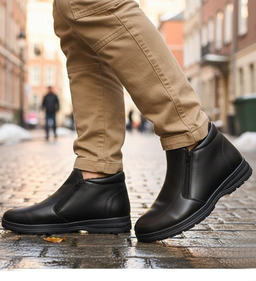 Czarne ocieplane botki męskie z suwakiem /A5-2 18597 T386/
