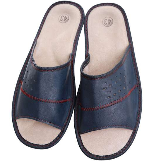 Otwarte domowe klapki z naturalnej skóry Granatowe /G5-1 4829 S153/