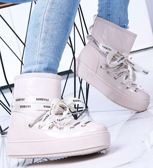 Grubo ocieplane beżowe śniegowce damskie /G3-1 15321 T432/ Grubo ocieplane beżowe śniegowce damskie /G3-1 15321 T432/