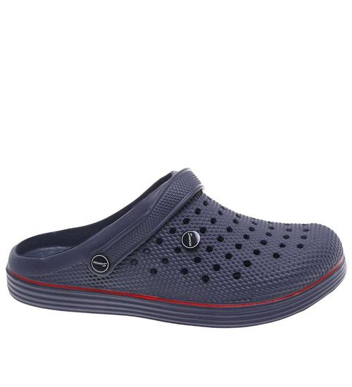 Kryte granatowo czerwone klapki męskie z paskiem /H2 18648 T135/