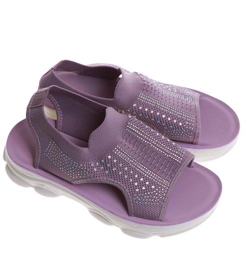 Fioletowe elastyczne sandały na platformie /D3-2 17744 W132/