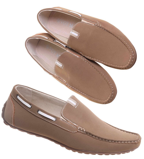 Mokasyny męskie Beżowe wsuwane półbuty /E9-3 17818 T345/