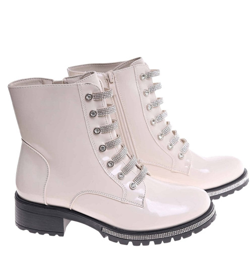 Beżowe botki trapery z suwakiem /G11-2 18161 T432/