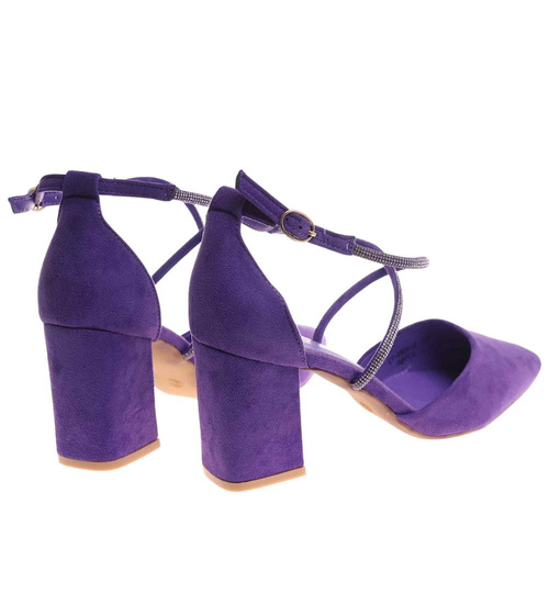 Fioletowe czółenka z paskiem na słupku /C6-2 17947 G152/