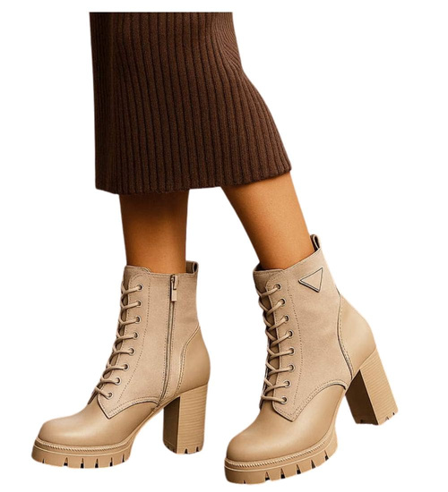 Damskie botki na obcasie Khaki /F9-1 18335 W305/