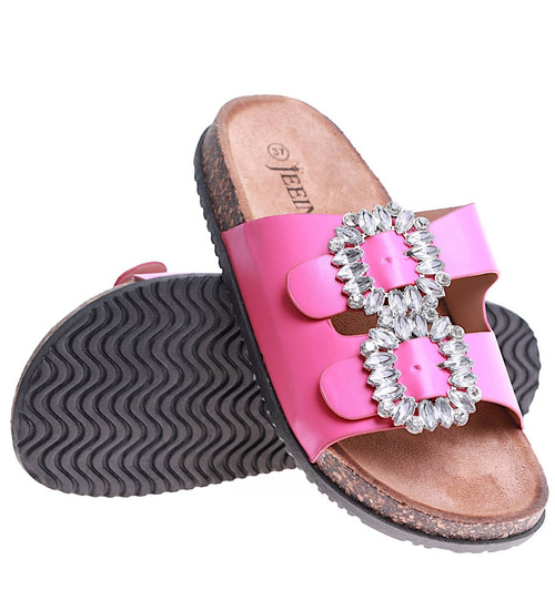 Różowe płaskie klapki damskie z ozdobami /D6-2 16138 T189/