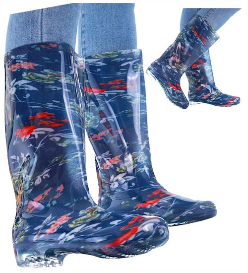 Granatowe wysokie kalosze damskie gumowce /B3-1 16973 T285/